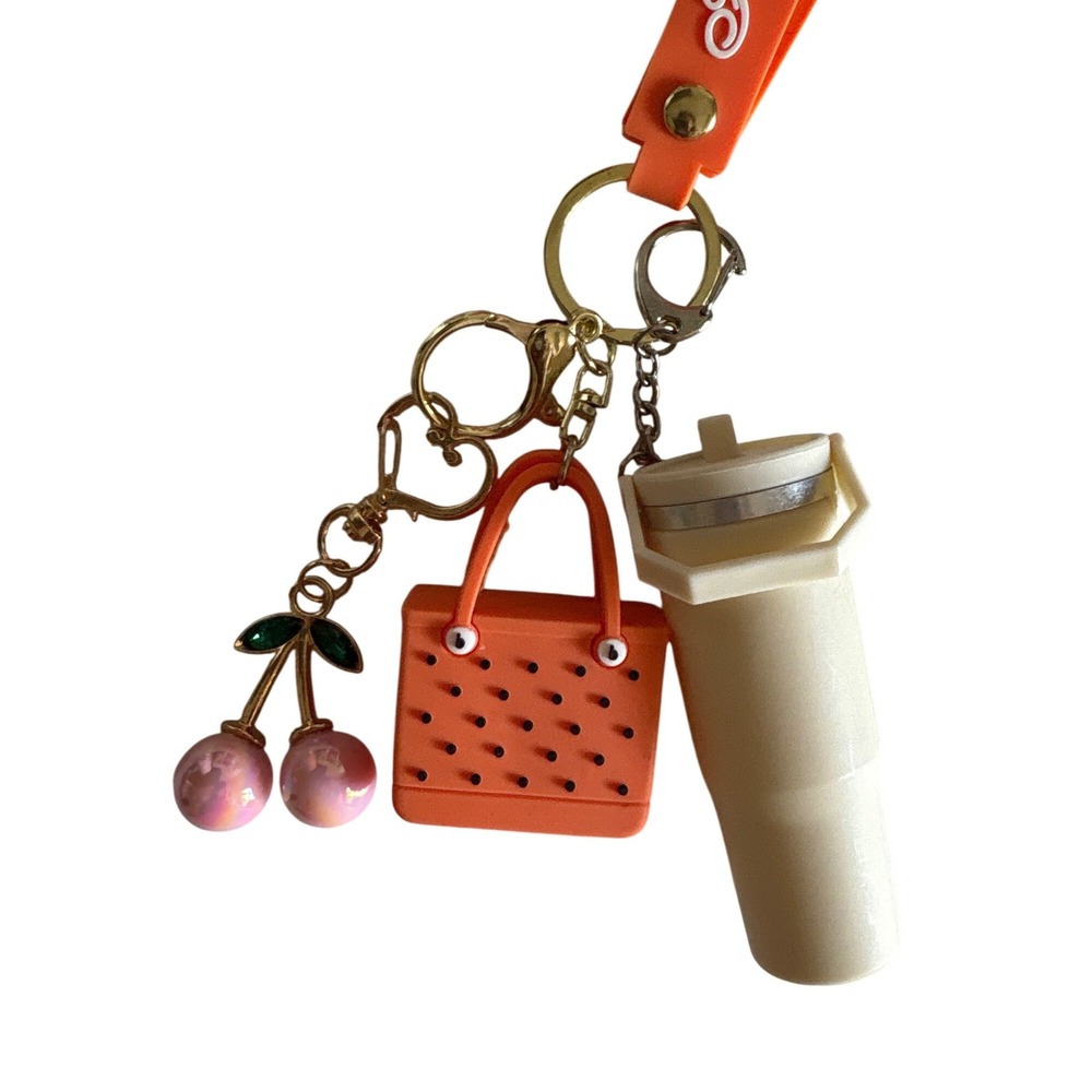 Forever Sports Orange Keychain Set Tumbler Tote Bag Cherry Charms Wristlet - Picture 2 of 5
